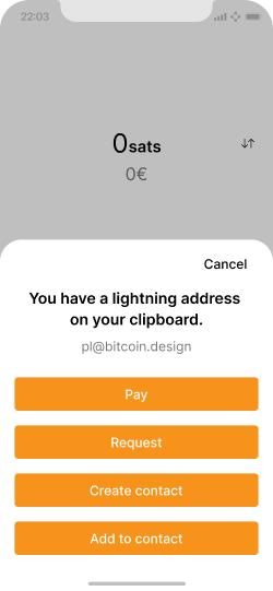 Modal showing that a lightning address was detected on the clipboard